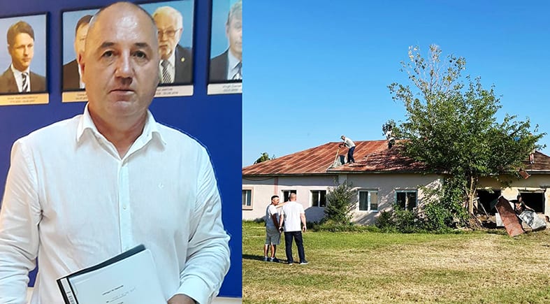 Constructori lucrând la noua grădiniță din Priseaca