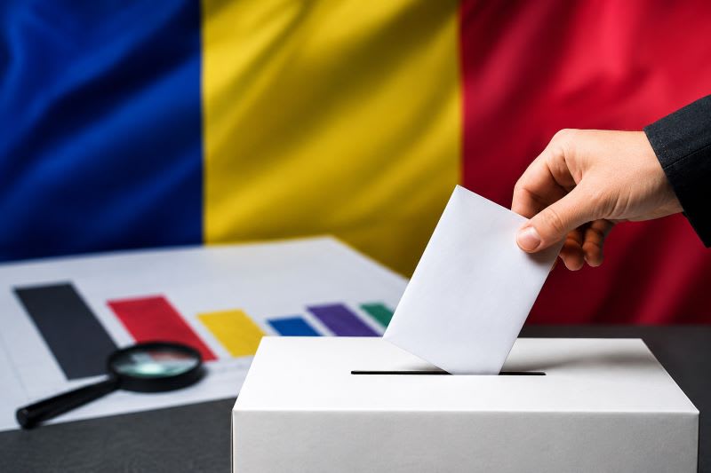 Romanian voters casting ballots in election polling station