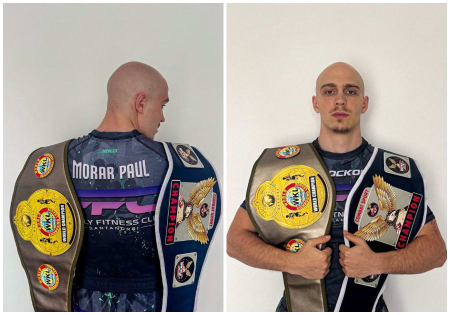 Paul Morar în ring, câștigând titlul mondial la MMA