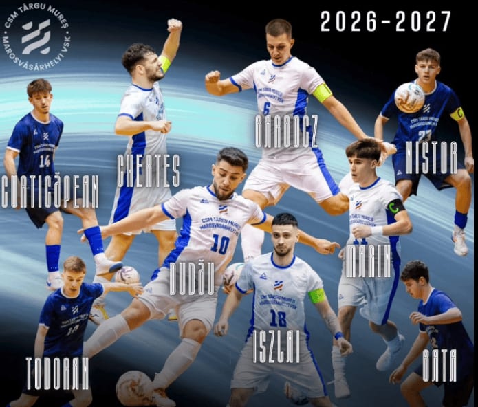 Jucători de futsal ai CSM Târgu Mureș pe teren