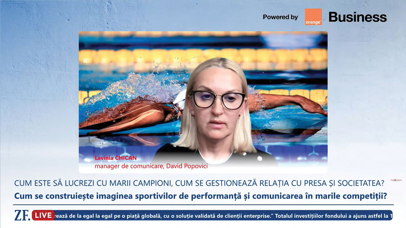 Lavinia Chican în timpul unei conferințe de presă despre sportivi