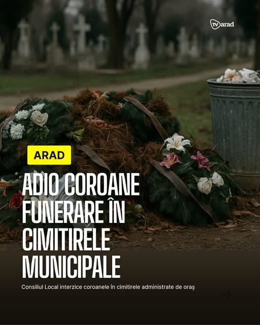Cimitir din Arad cu coroane de flori și deșeuri reduse