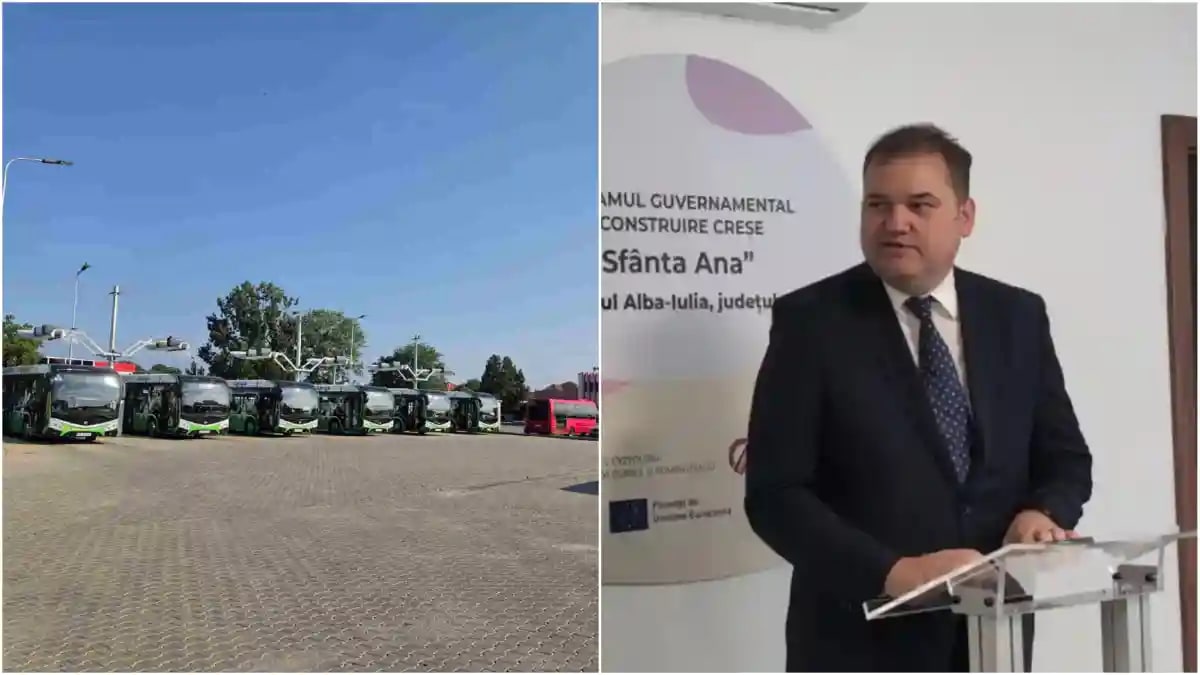 Autobuz electric în centrul orașului Alba Iulia, România