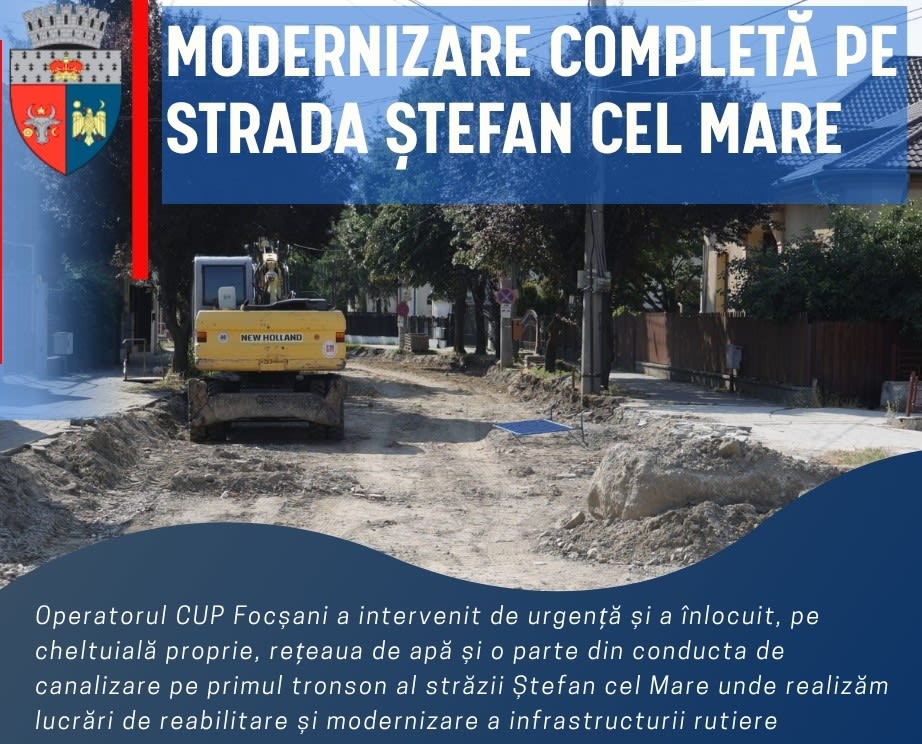 Lucrări de modernizare pe strada Ștefan cel Mare din Focșani