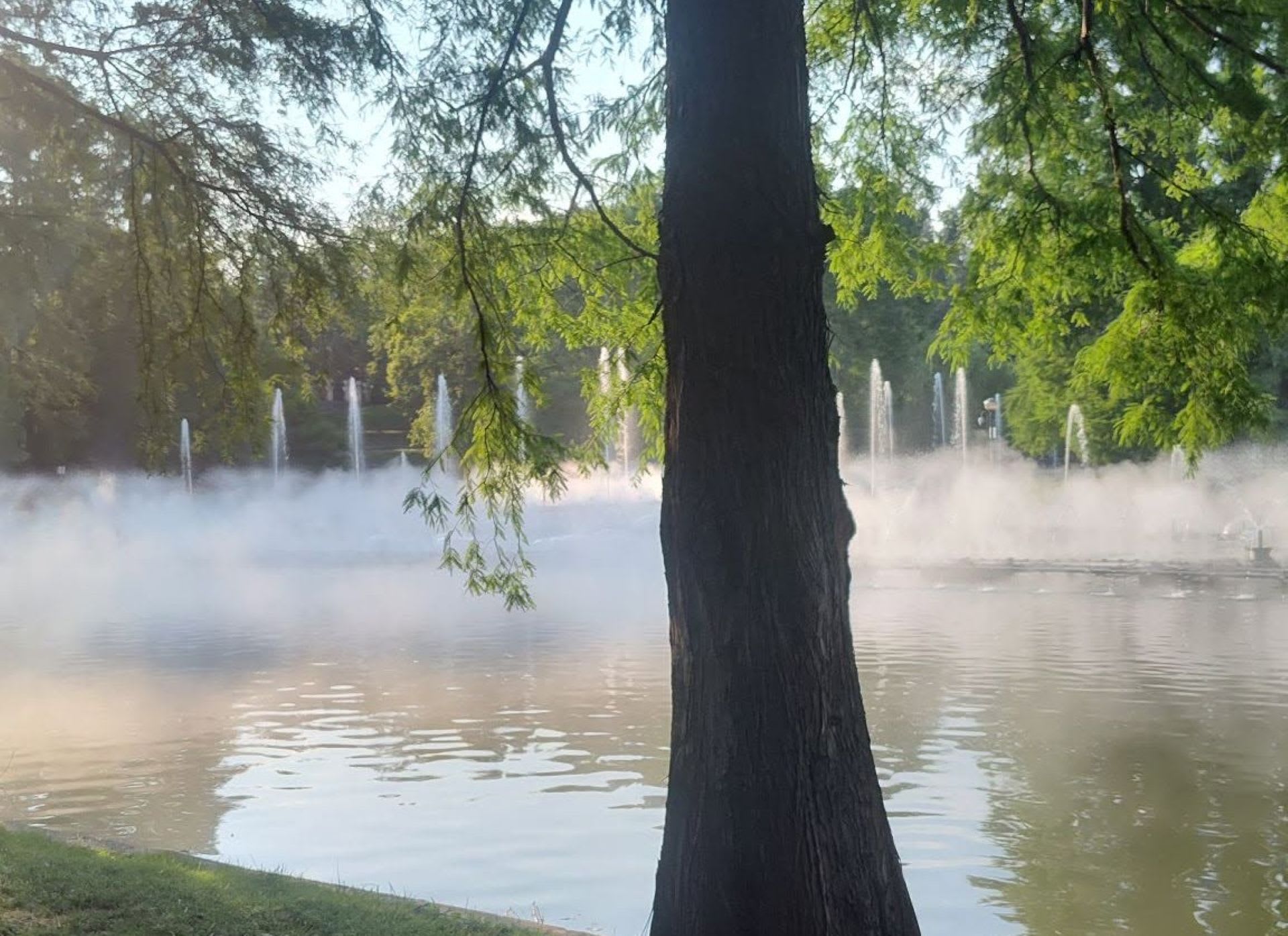 Fântâna arteziană din Parcul IOR și vizitatori în apropiere