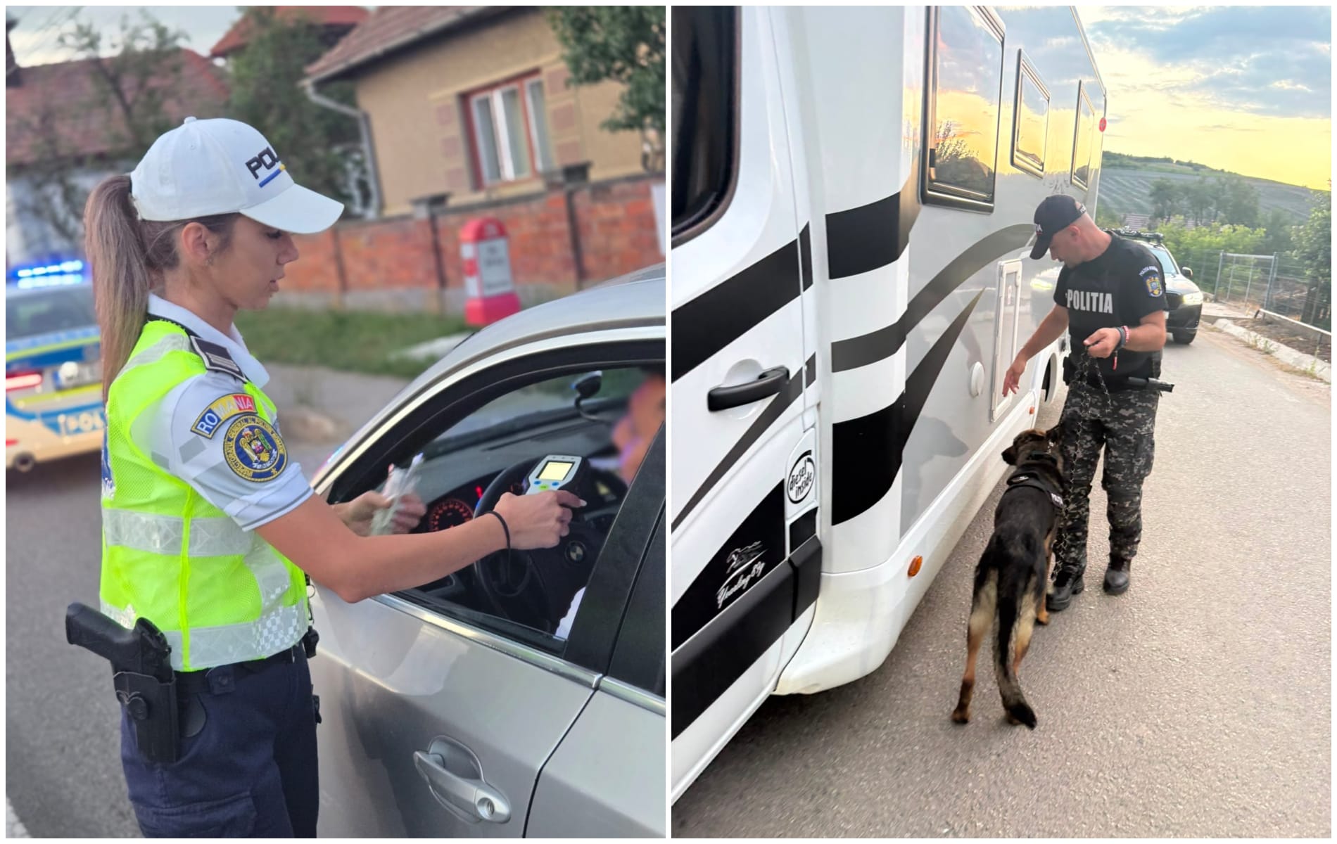 Polițiști rutieri verificând mașini în timpul festivalului Electric Castle Polițiști rutieri verificând mașini în timpul festivalului Electric Castle