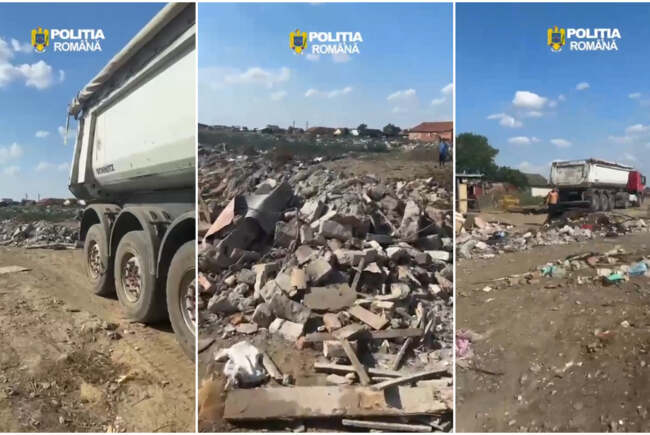 Camion cu moloz abandonat pe câmp la Șimand
