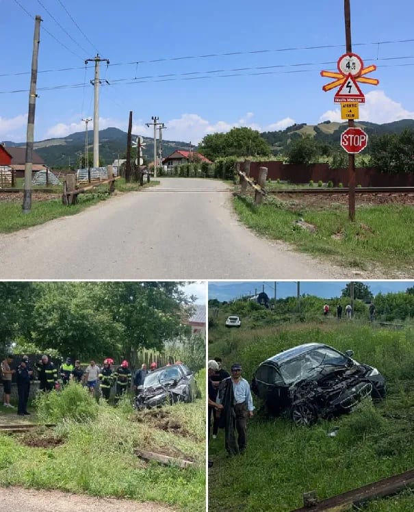 Trecere la nivel cu calea ferată în Dofteana cu barieră și semnalizare Trecere la nivel cu calea ferată în Dofteana cu barieră și semnalizare
