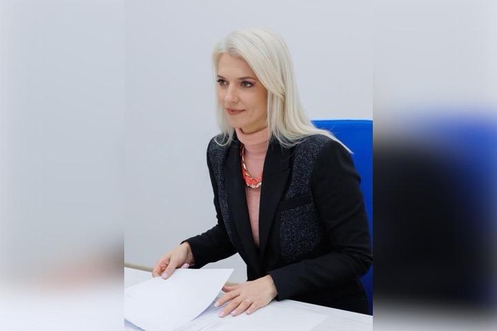 Alina Gorghiu în timpul unei conferințe, discurs despre votul de la 16 ani Alina Gorghiu în timpul unei conferințe, discurs despre votul de la 16 ani