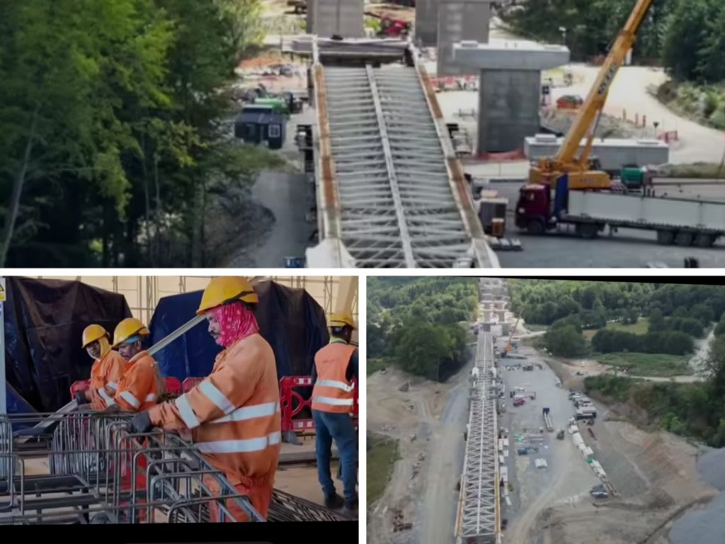 Lucrări de construcție pe autostrada Sibiu–Pitești, șantier cu utilaje și muncitori