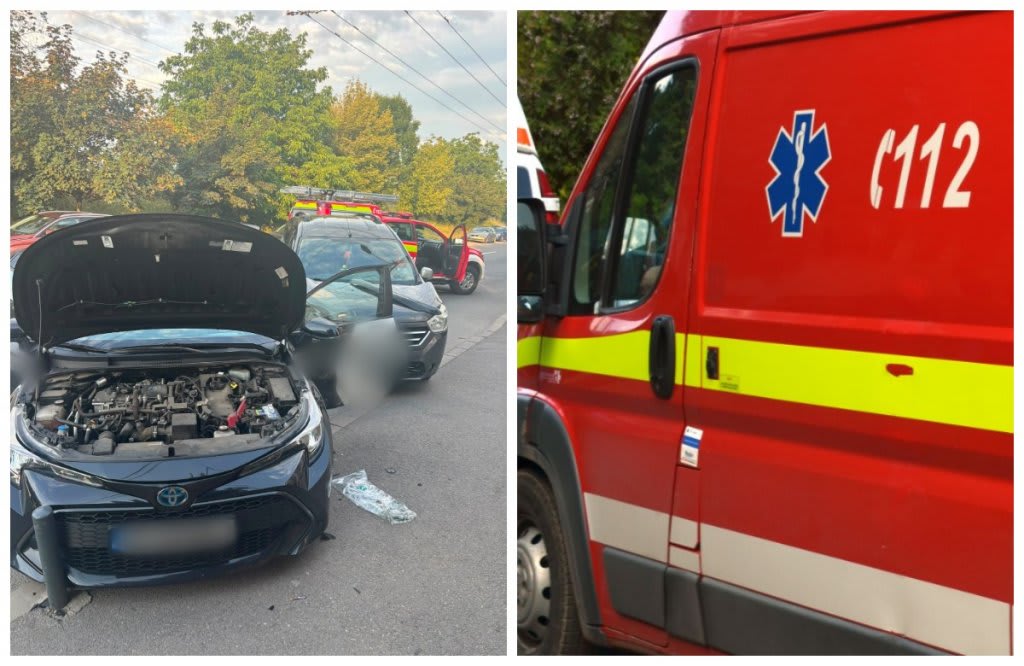 Pompieri și echipaj SMURD la locul accidentului din Cluj-Napoca