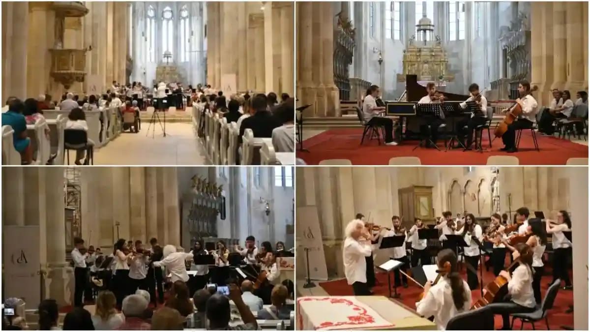 Muzicieni tineri interpretând muzică veche în Catedrala Alba Iulia Muzicieni tineri interpretând muzică veche în Catedrala Alba Iulia