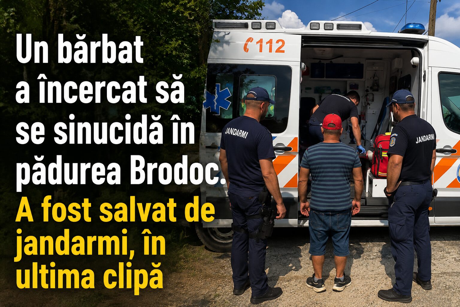Jandarmi salvând un bărbat în pădurea Brodoc, Vaslui