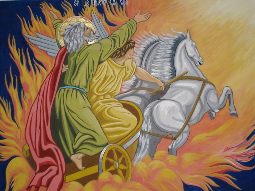 Sfântul Ilie în iconografie ortodoxă, cu nori și ploaie Sfântul Ilie în iconografie ortodoxă, cu nori și ploaie