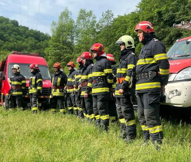 Pompieri hunedoreni stingând incendiu de vegetație uscată