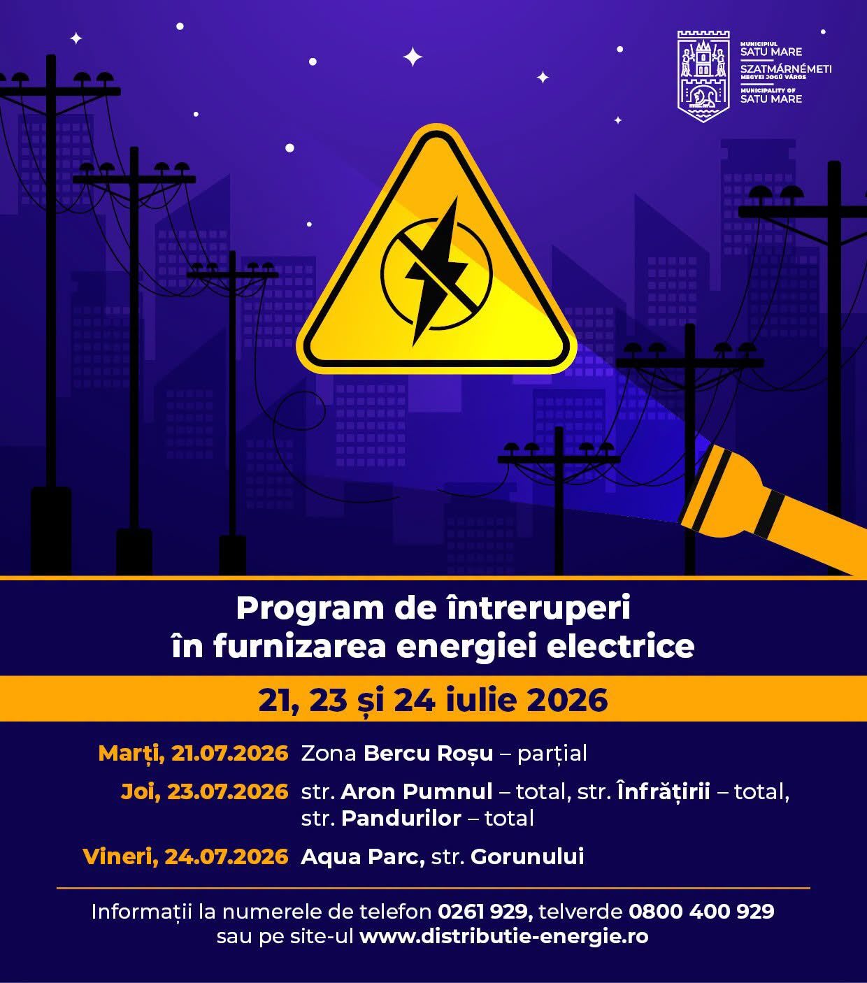 Lucrări de întreținere la rețeaua de energie electrică în Satu Mare Lucrări de întreținere la rețeaua de energie electrică în Satu Mare