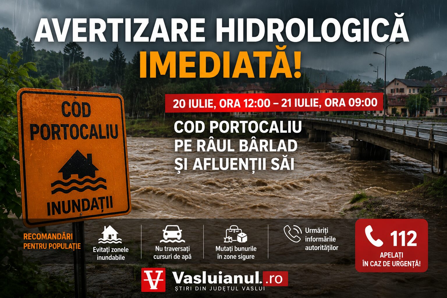 Inundații în județul Vaslui, râul Bârlad și autorități în acțiune