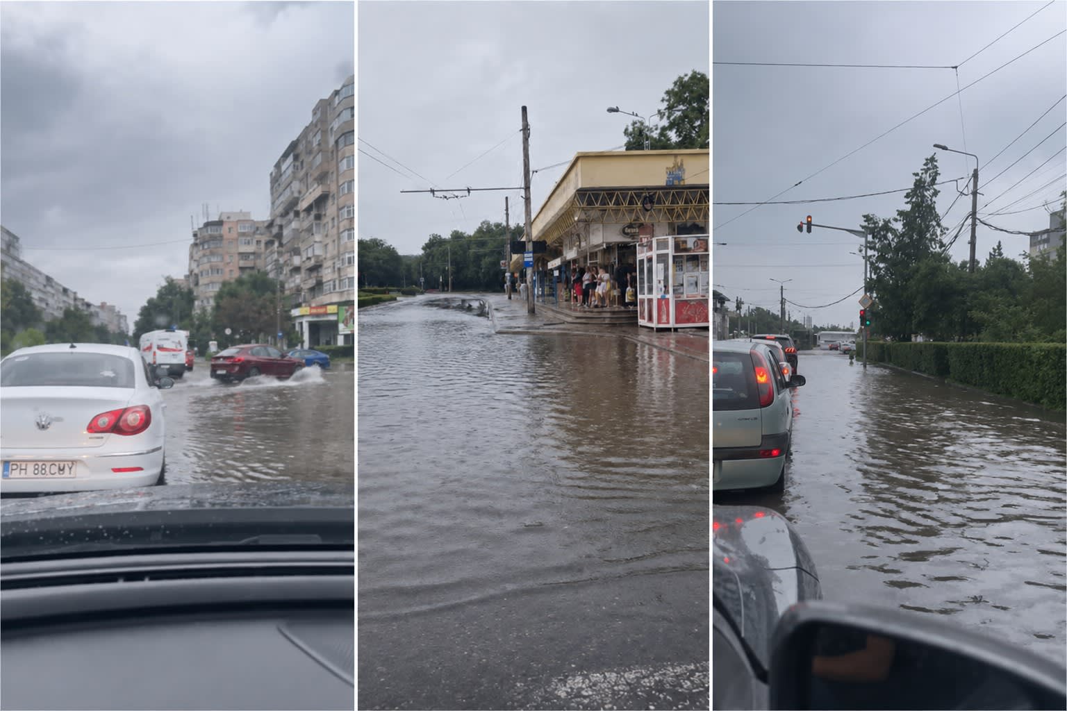 Străzi inundate în Ploiești după furtună