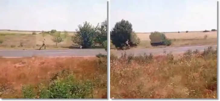 Atlet alergând pe marginea drumului paralel cu calea ferată în județul Timiș