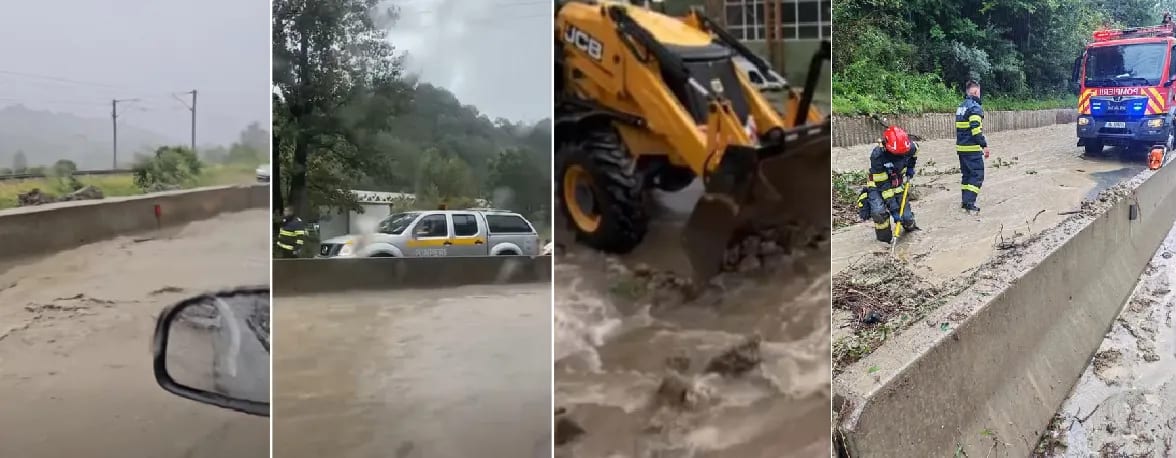 Alunecare de teren pe DN1 în Prahova, echipaje de intervenție