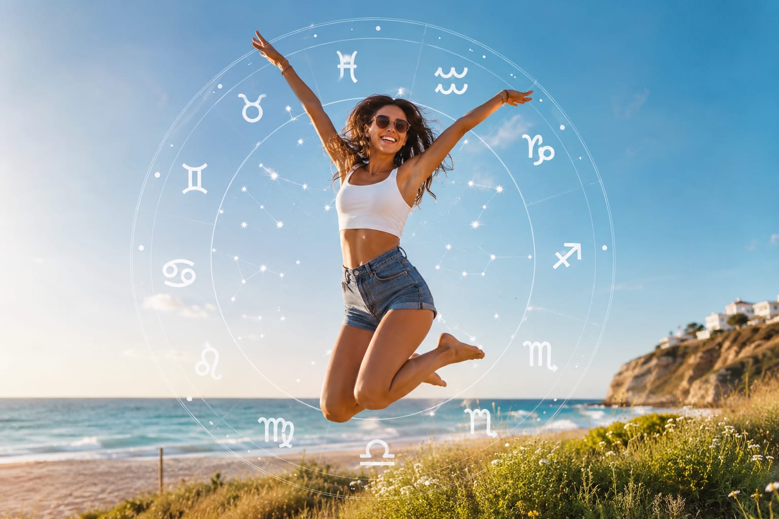 Horoscop zodiacal cu simboluri ale celor patru zodii norocoase