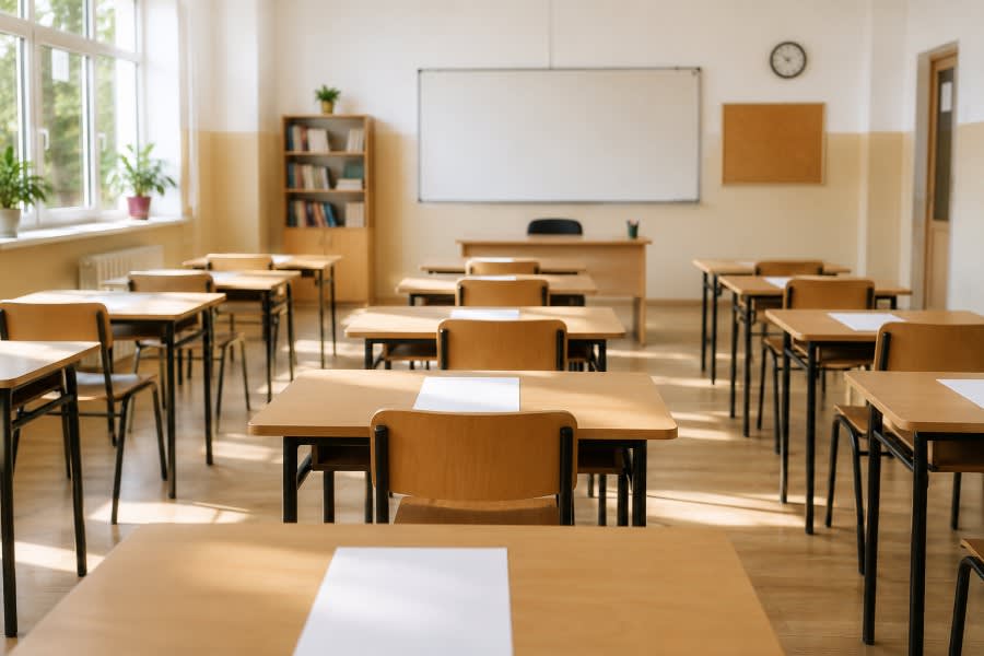 Elevi și profesori în sala de examen, județul Constanța