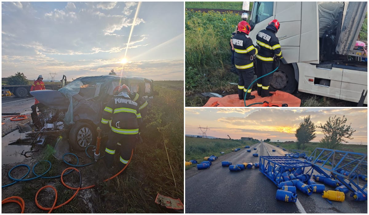 Echipaj de intervenție salvând victimele accidentului de la Săbăoani