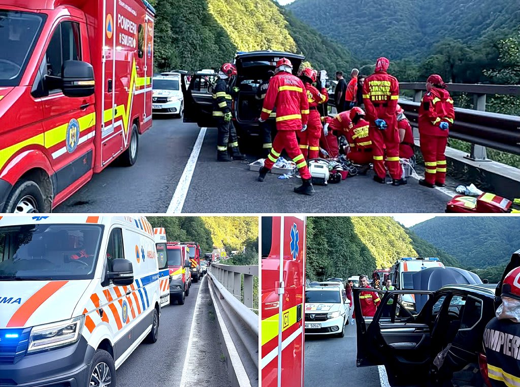 Autoturism avariat sub o bucată de stâncă căzută pe DN7 în Sibiu Autoturism avariat sub o bucată de stâncă căzută pe DN7 în Sibiu
