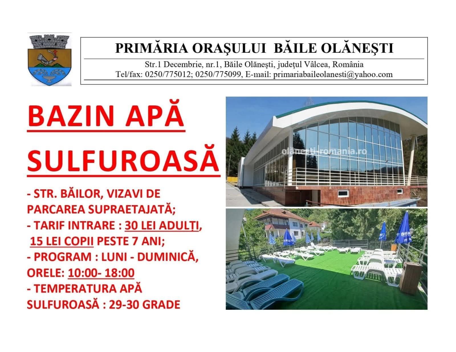 Bazin cu apă sulfuroasă în stațiunea Olănești, modernizat și pregătit pentru sezonul estival Bazin cu apă sulfuroasă în stațiunea Olănești, modernizat și pregătit pentru sezonul estival