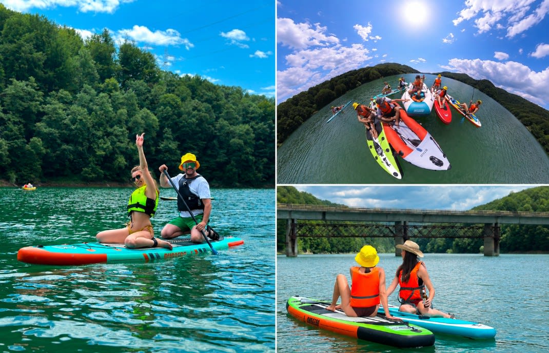 Caiace pe lacul Paltinu în zona Valea Doftanei