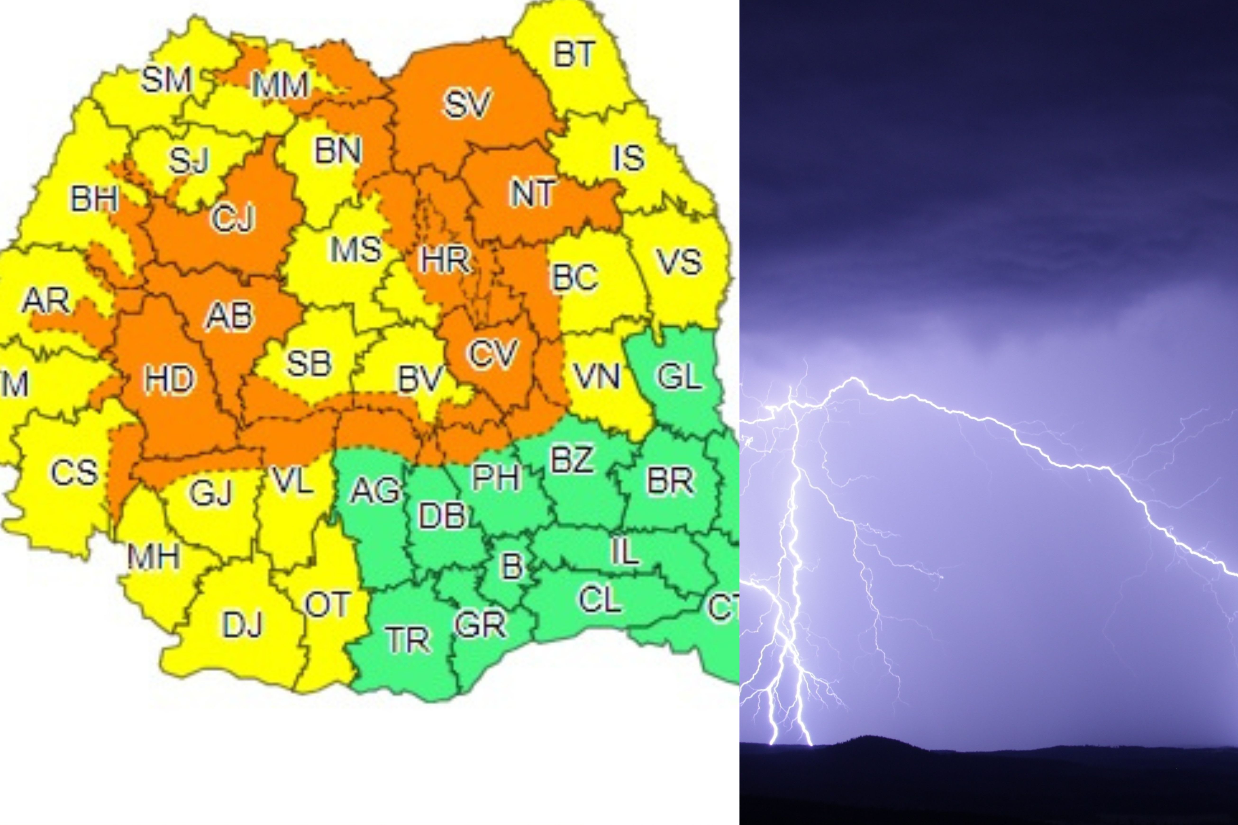 Harta zonelor vizate de avertizările meteo ale ANM în România Harta zonelor vizate de avertizările meteo ale ANM în România
