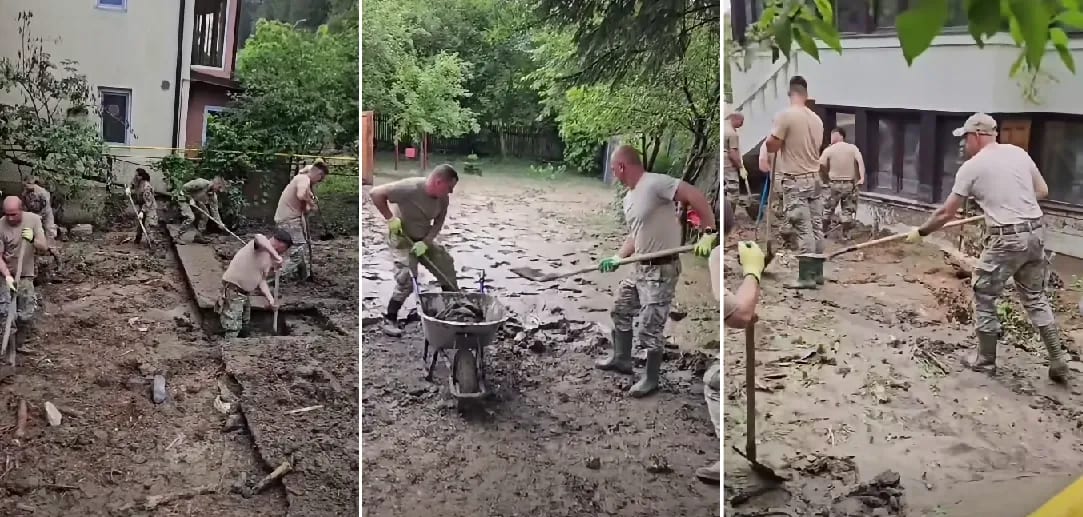 Militari și pompieri în acțiune în Bușteni după inundații