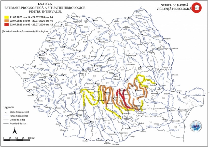 Hidrocentrale și râuri din România în alertă de inundații