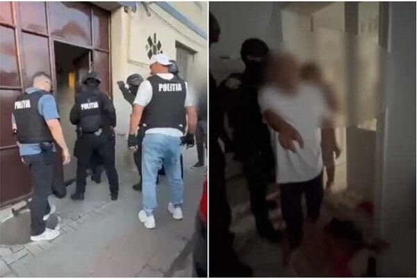 Polițiști în acțiune la Caransebeș în timpul operațiunii de arestare