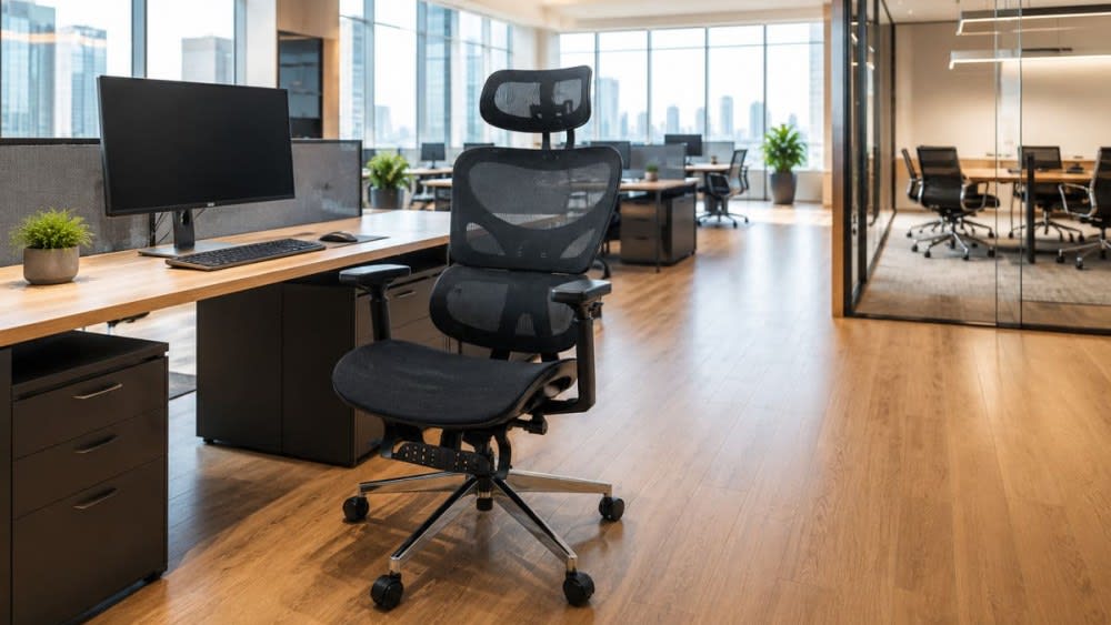 Spațiu de birou modern cu mobilier ergonomic și echipamente de calitate