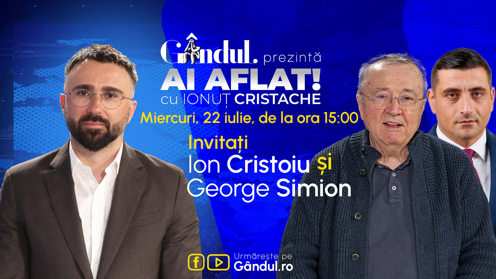 Gazetar și invitați în studio în timpul emisiunii live
