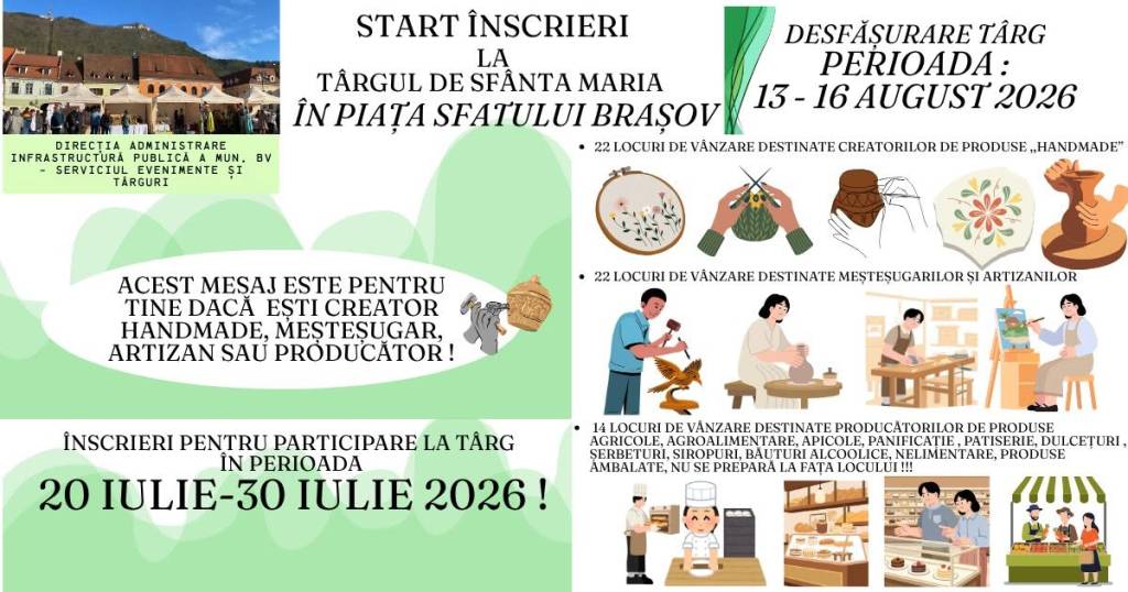 Standuri de artă meșteșugărească și produse agroalimentare la Piața Sfatului din Brașov
