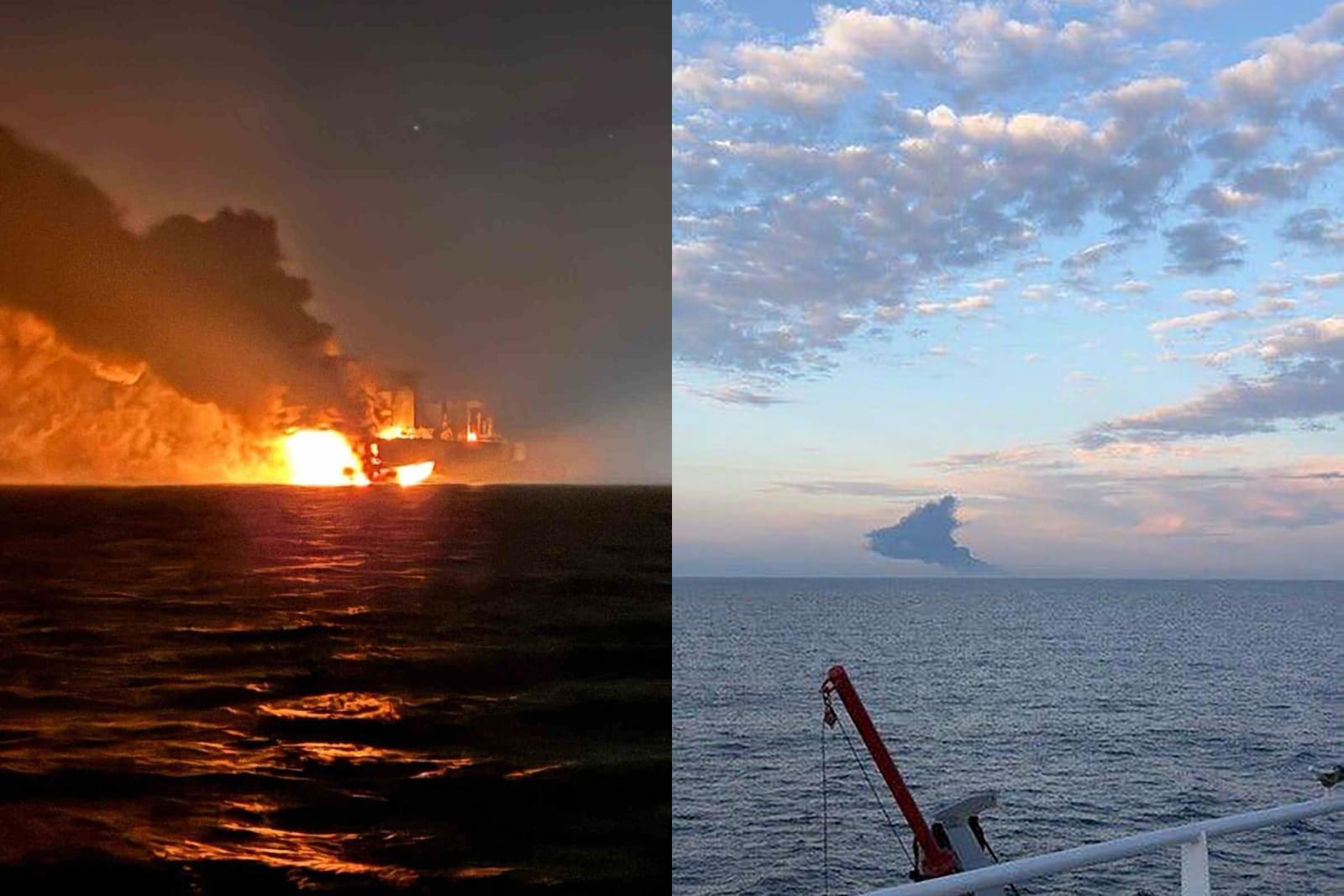 Echipaj de pompieri stingând incendiu pe petrolier în Marea Neagră