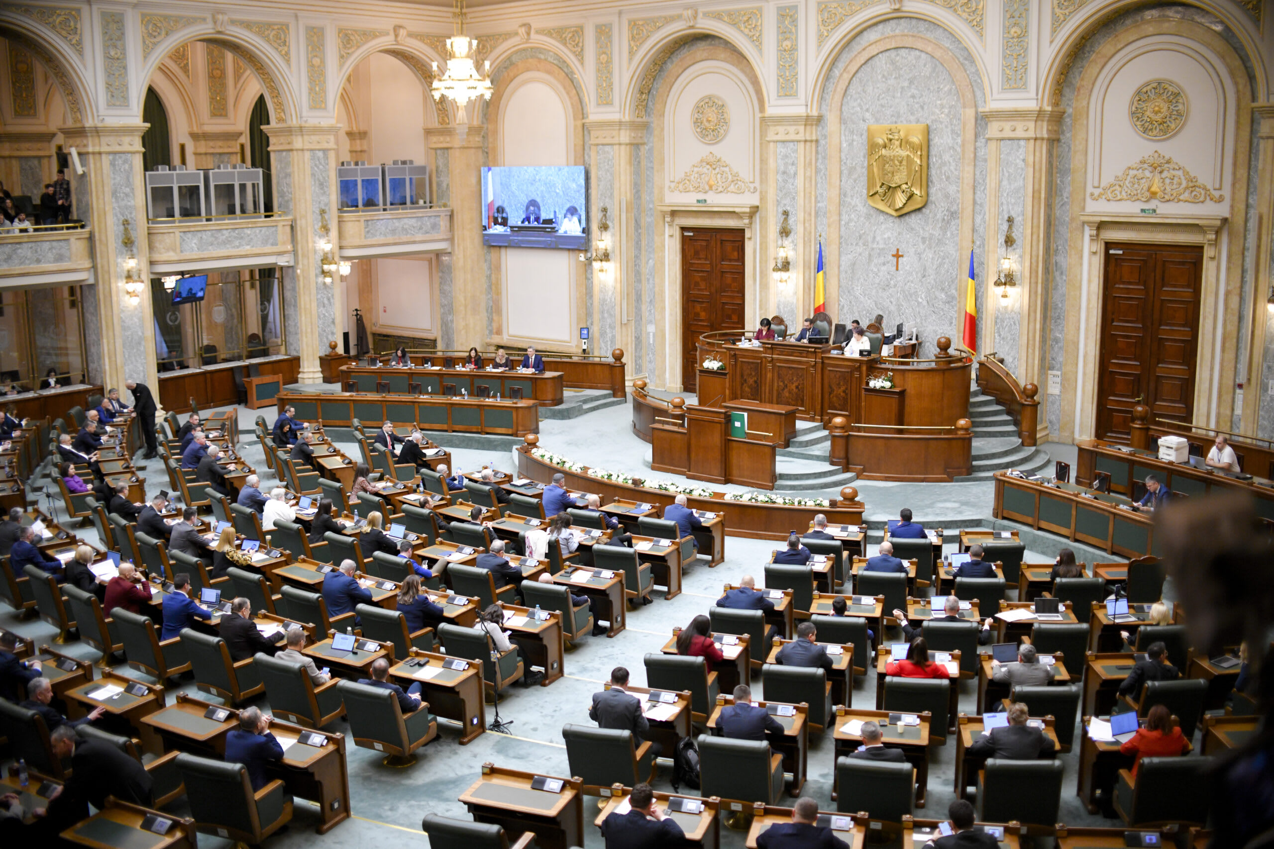 Senate building Romania, legislative session, politicians in debate