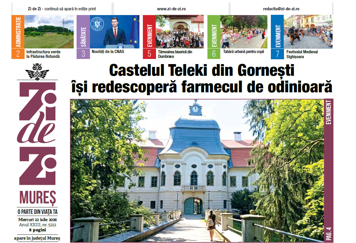 Castelul Teleki din Gornești în proces de restaurare, cu schele și lucrări de renovare