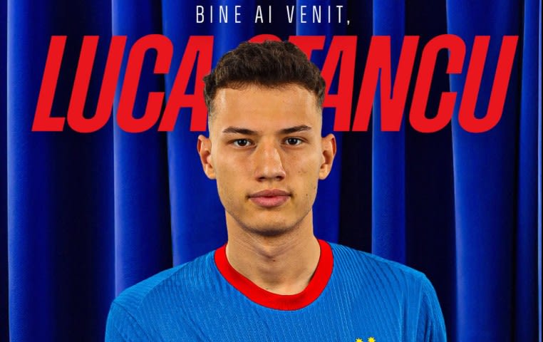 Luca Stancu în tricou albastru la antrenament cu FCSB