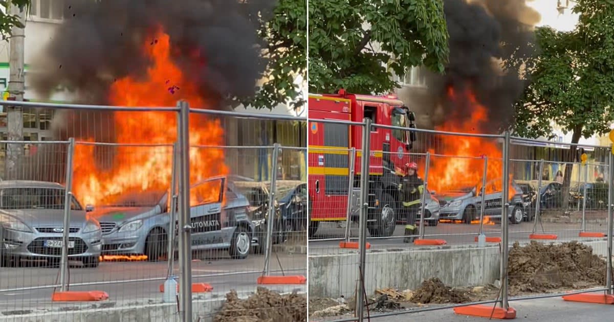 Mașină în flăcări pe bulevardul Ion Mihalache din București