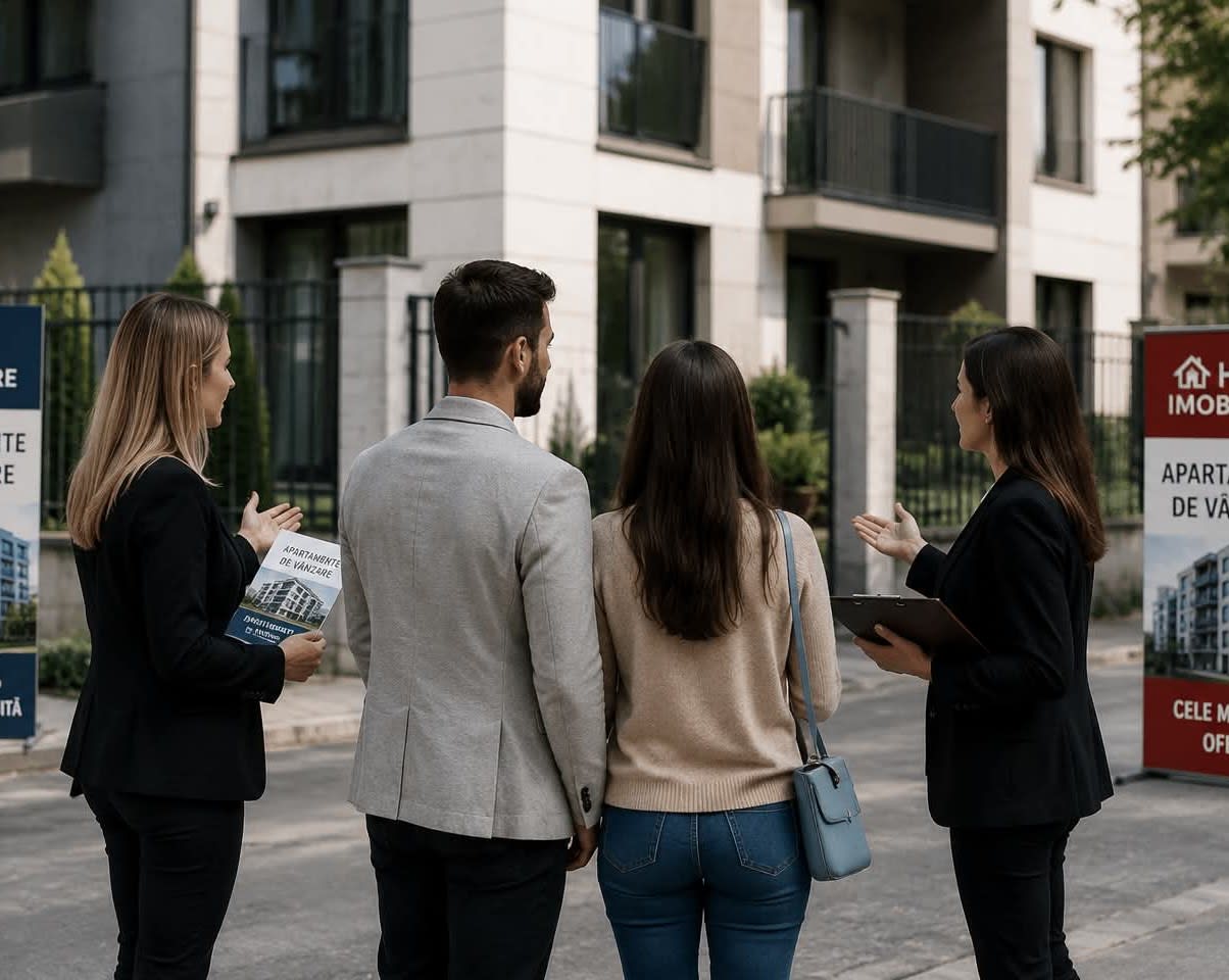 Agenți imobiliari discutând în birou