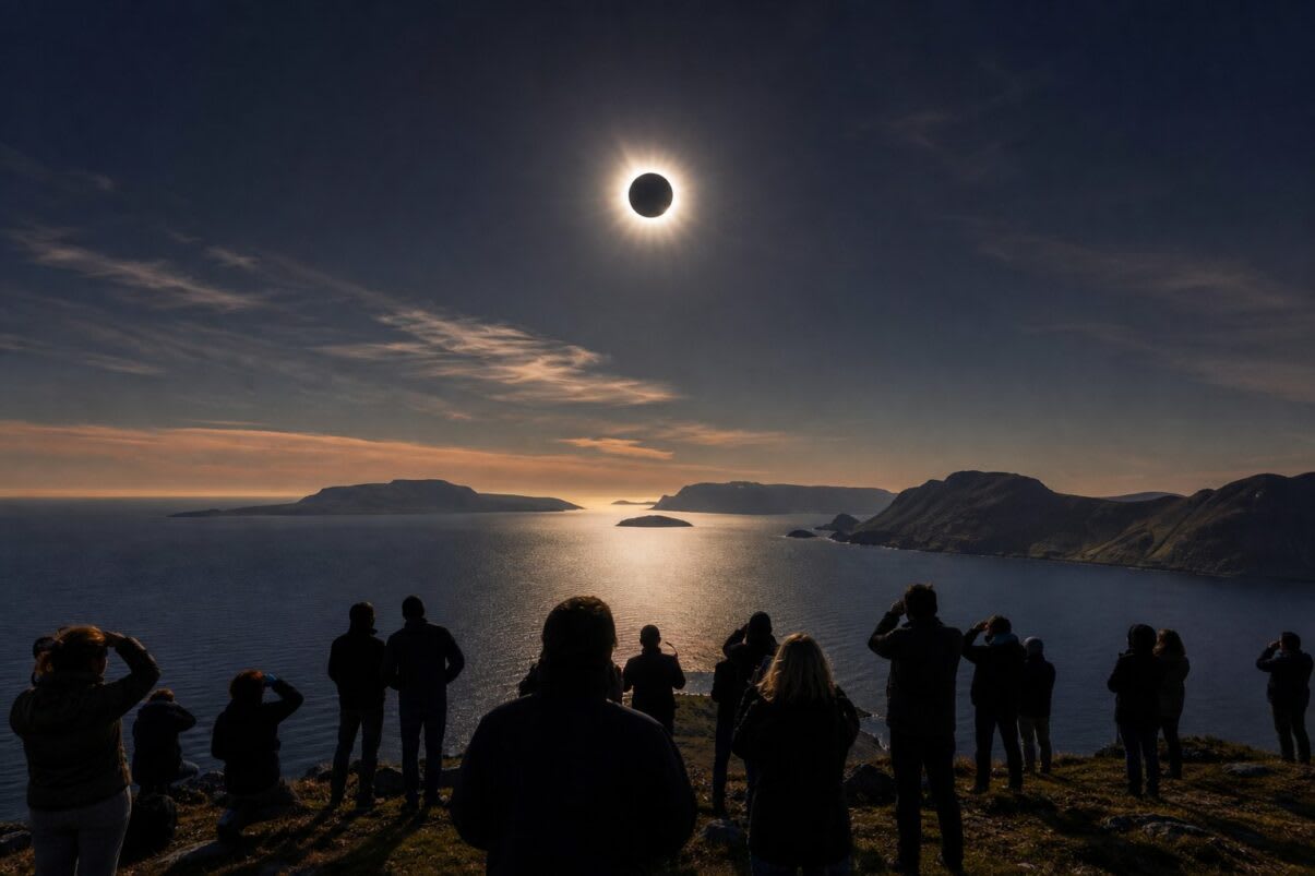 Oameni observând eclipsa totală de Soare în Dunedin, Noua Zeelandă