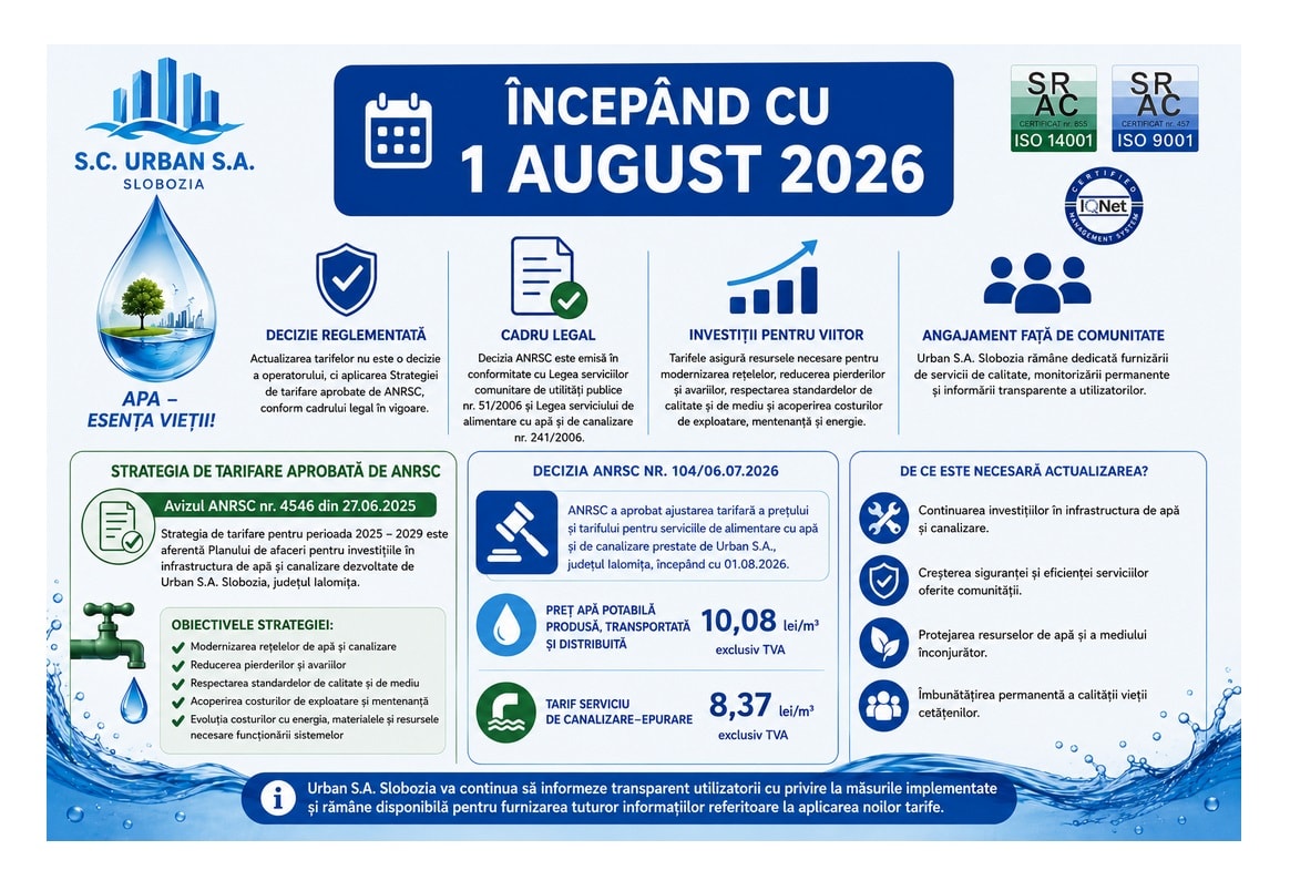 Contor de apă și rețea de canalizare în Ialomița