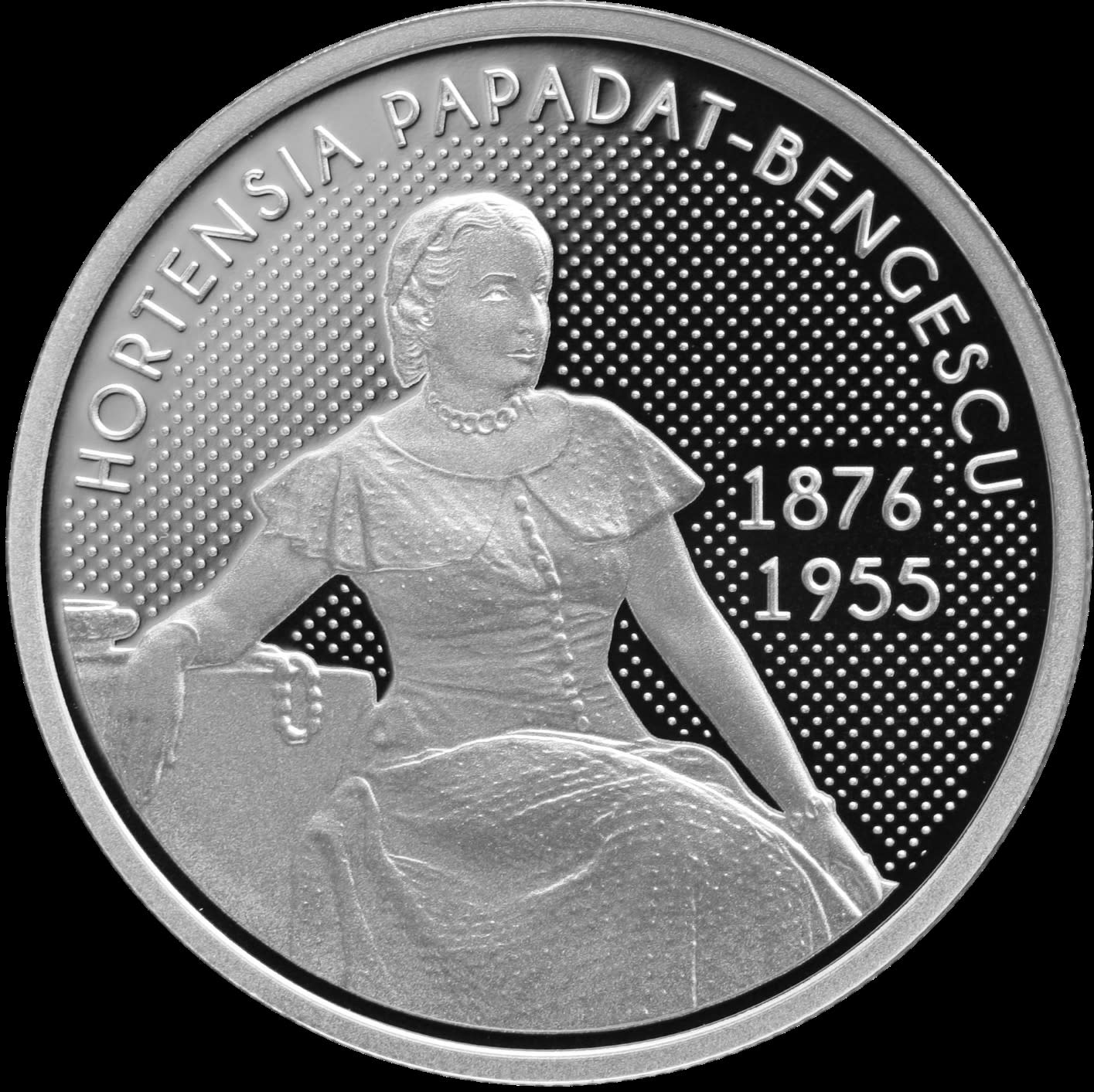 Monedă din argint dedicată Hortensiei Papadat-Bengescu, în ambalaj de colecție