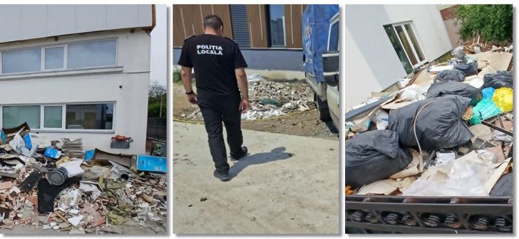 Polițiști locali verificând un șantier din Timișoara