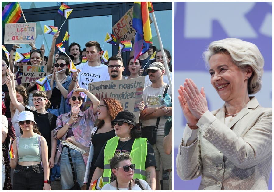 Protestanți LGBT+ în centrul orașului Oradea, susținând drepturile