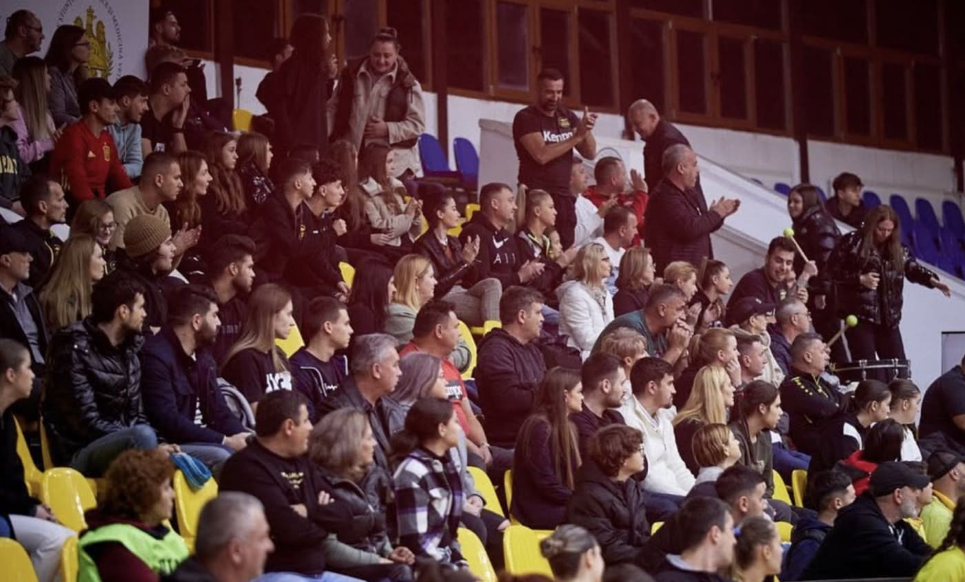 Echipa de handbal feminin în timpul unui meci oficial