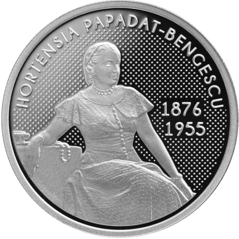 Monedă din argint cu portretul Hortensia Papadat-Bengescu